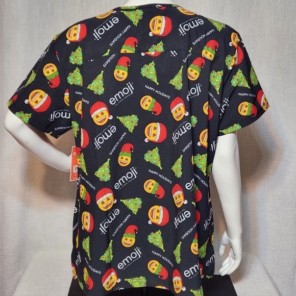 Emoji New W Tag Holiday Scrubs Top Christmas Trees Happy Holidays XL Xtra Large - Picture 4 of 8